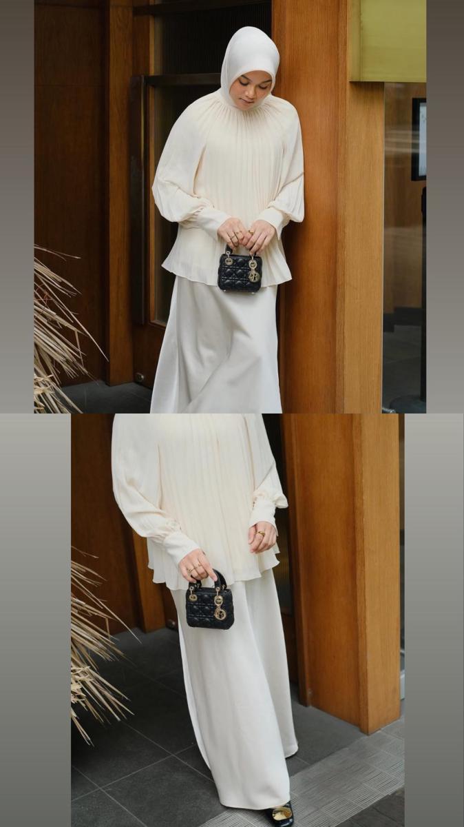 potret ide OOTD hijab kasual serba oversize pants dan skirt ala Annisa Parmana (instagram.com/annisaparmana)