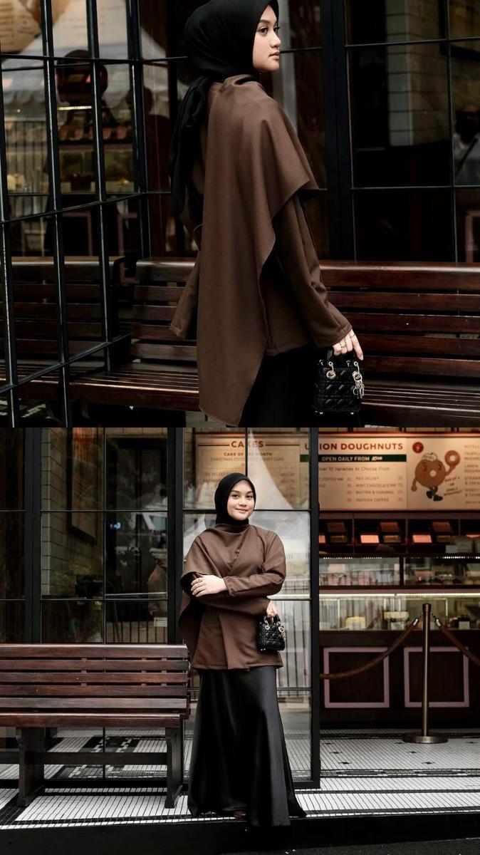 potret ide OOTD hijab kasual serba oversize pants dan skirt ala Annisa Parmana (instagram.com/annisaparmana)