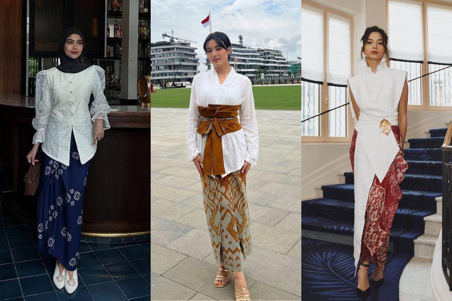 7 Kebaya Kondangan Putih dengan Bawahan Kain Etnik, Berkarakter!