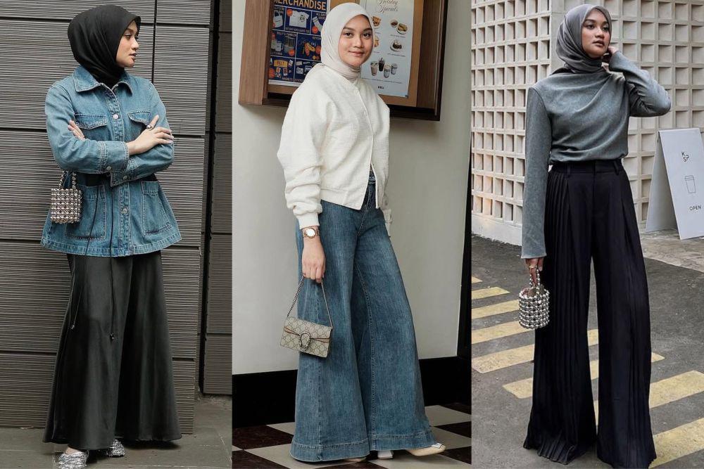 potret ide OOTD hijab kasual serba oversize pants dan skirt ala Annisa Parmana (instagram.com/annisaparmana)