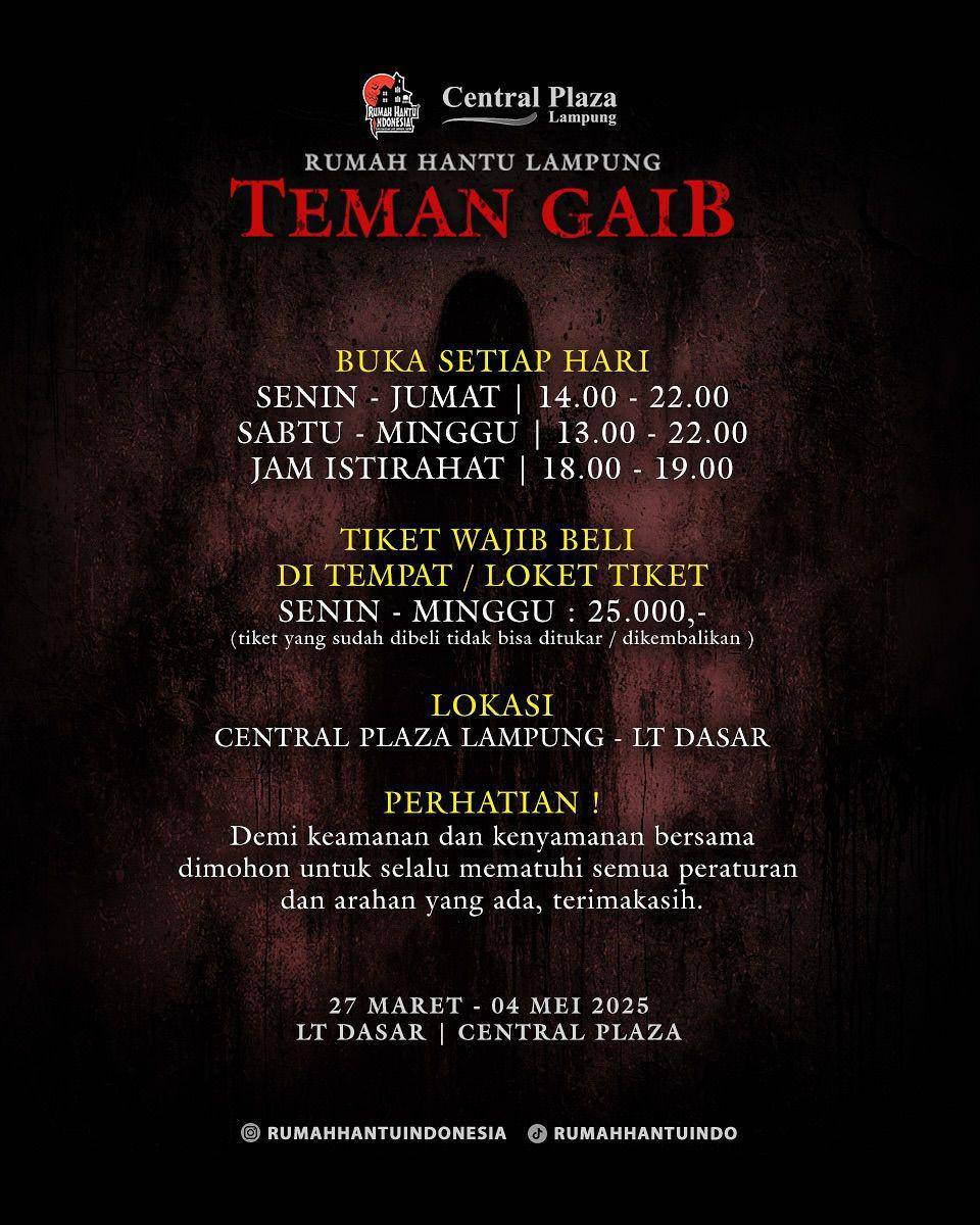 Rumah Hantu "Teman Ghaib" Central Plaza Bandar Lampung (Instagram/ rumahhantuindonesia)