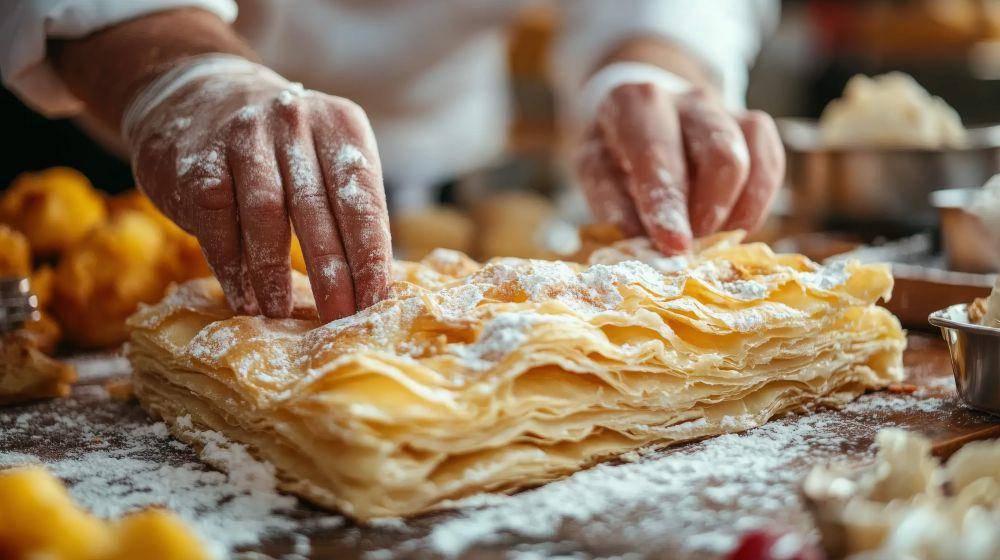 ilustrasi tambahkan mentega ke puff pastry (vecteezy.com/Irina Kryvasheina)