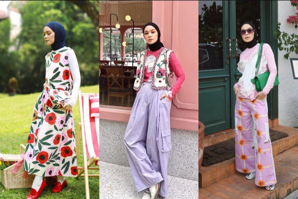 8 OOTD Hijab Motif Floral ala Tantri Namirah, Gak Pasaran!