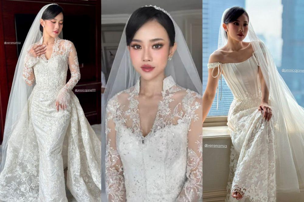 9 Style Gaun dan Makeup Pemberkatan Pernikahan Jessica Jane, Glam!