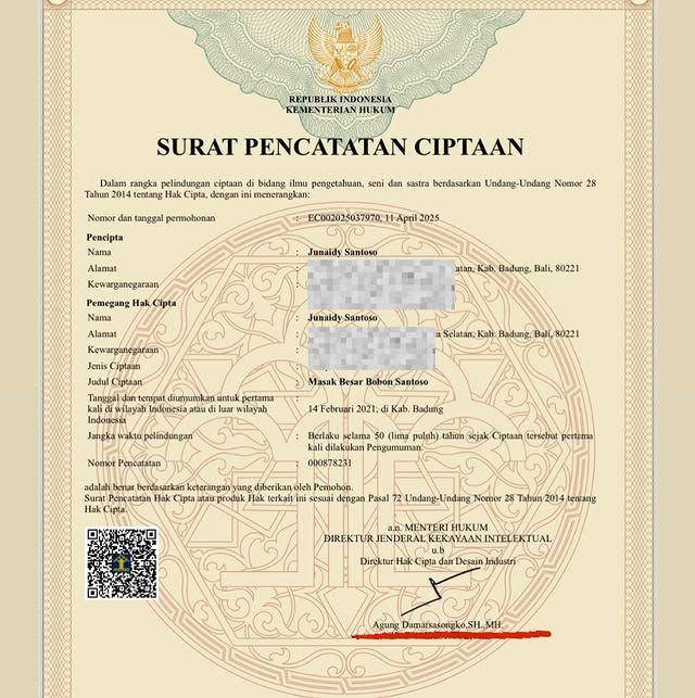 postingan Bobon Santoso (Instagram.com/bobonsantoso)