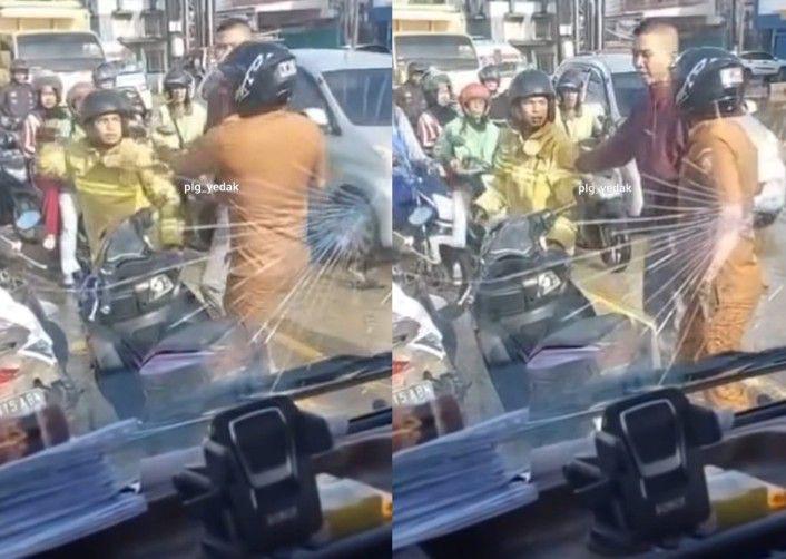 Viral Video Diduga ASN Banyuasin Adu Jotos di Jalan Palembang