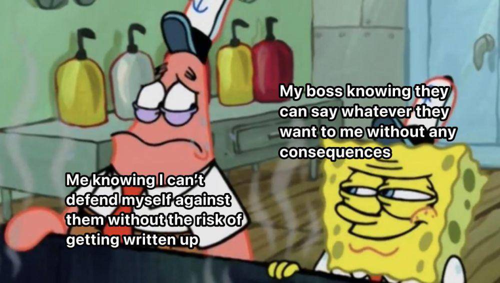 meme SpongeBob tentang curahan hati karyawan (reddit.com/user/GoldApprehensive8107)