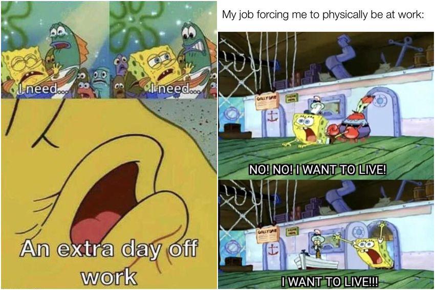 8 Meme SpongeBob tentang Curahan Hati Karyawan ke Bos, Relate?