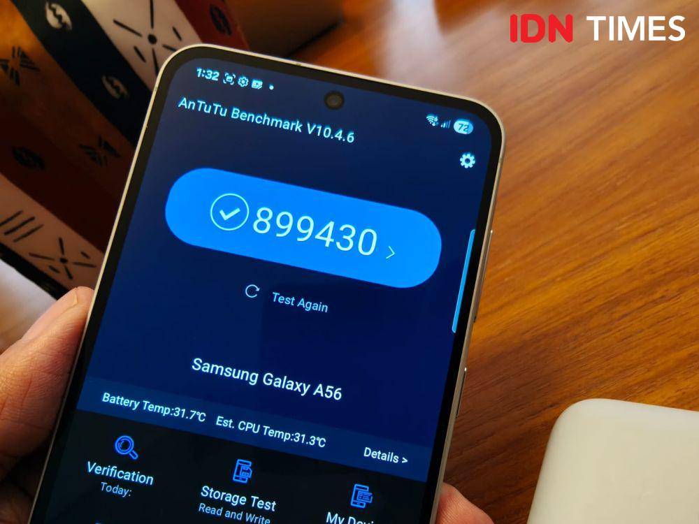 hasil skor AnTuTu Samsung Galaxy A56 5G (IDN Times/Fatkhur Rozi)