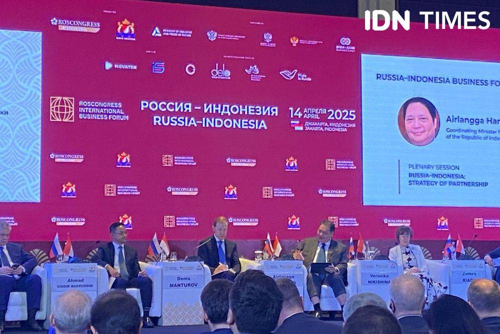 Menko Perekonomian Airlangga Hartarto dalam Russia-Indonesia Bussiness Forum di Jakarta. (IDN Times/Marcheilla Ariesta)