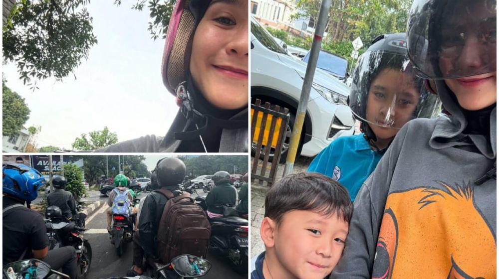 7 Potret Zaskia Adya Mecca Antar Anak Sekolah Pakai Motor di Jakarta