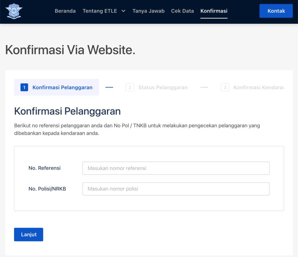 Konfirmasi pelanggaran melalui situs ETLE Polri (etle.polri.go.id)