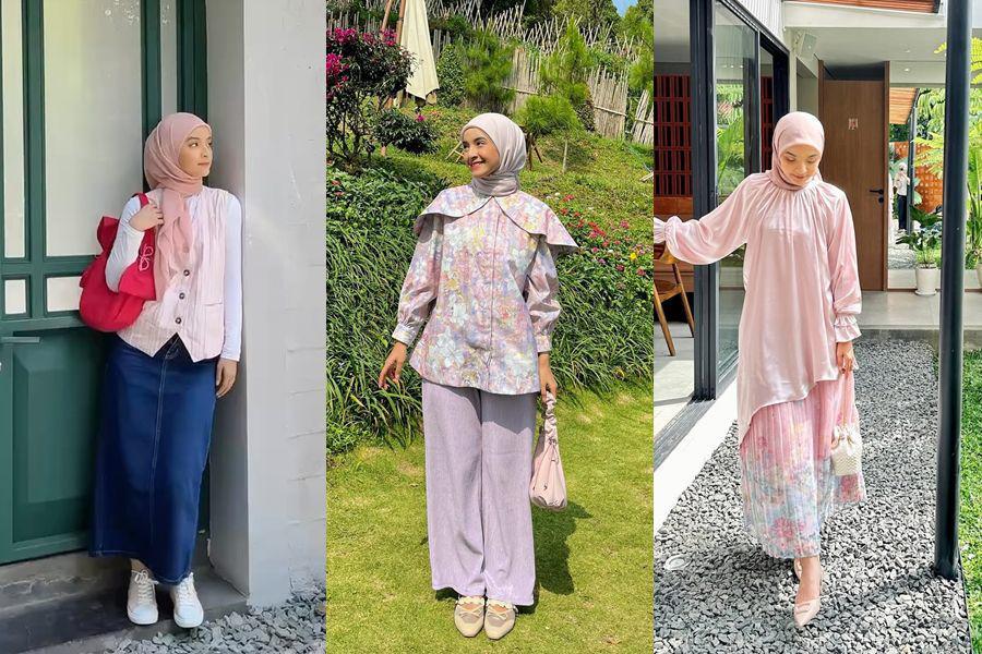12 OOTD Hijab Nuansa Pink ala Nabila Ishma, Looks Pretty!