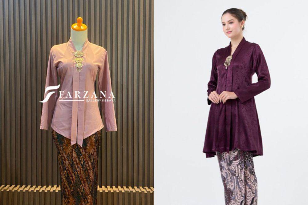 inspirasi model kebaya kartini kain polos (shopee.co.id/Farzana Gallery Kebaya | shopee.co.id/ribzicon)
