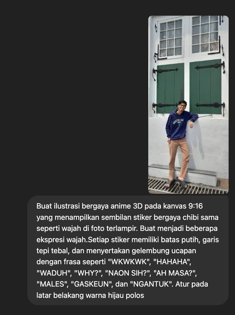 Siapkan foto yang ingin dibuat stiker kemudian upload fotonya ke ChatGPT (dok.pribadi/Reyvan Maulid)