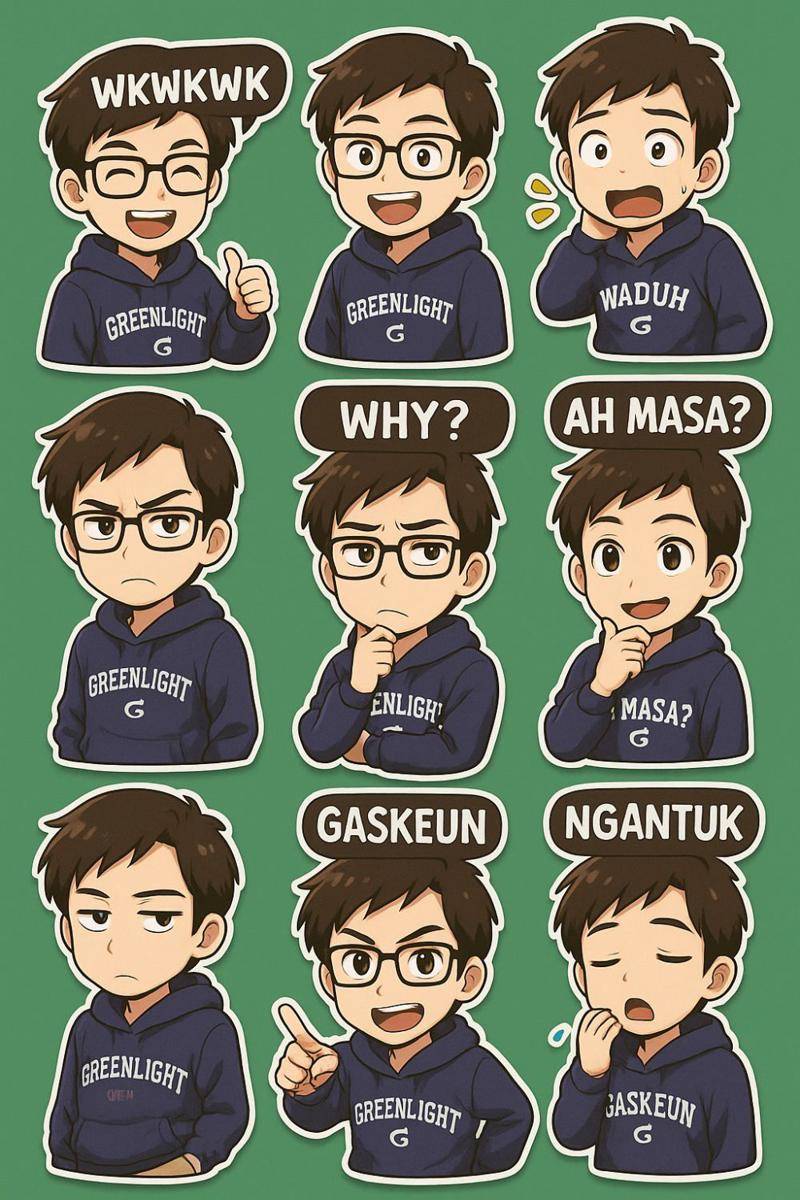 hasil generate 1 gambar melalui ChatGPT yang berisi 9 stiker sekaligus (dok.pribadi/Reyvan Maulid)