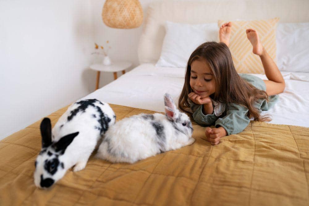 Ilustrasi anak bermain dengan hewan peliharaan