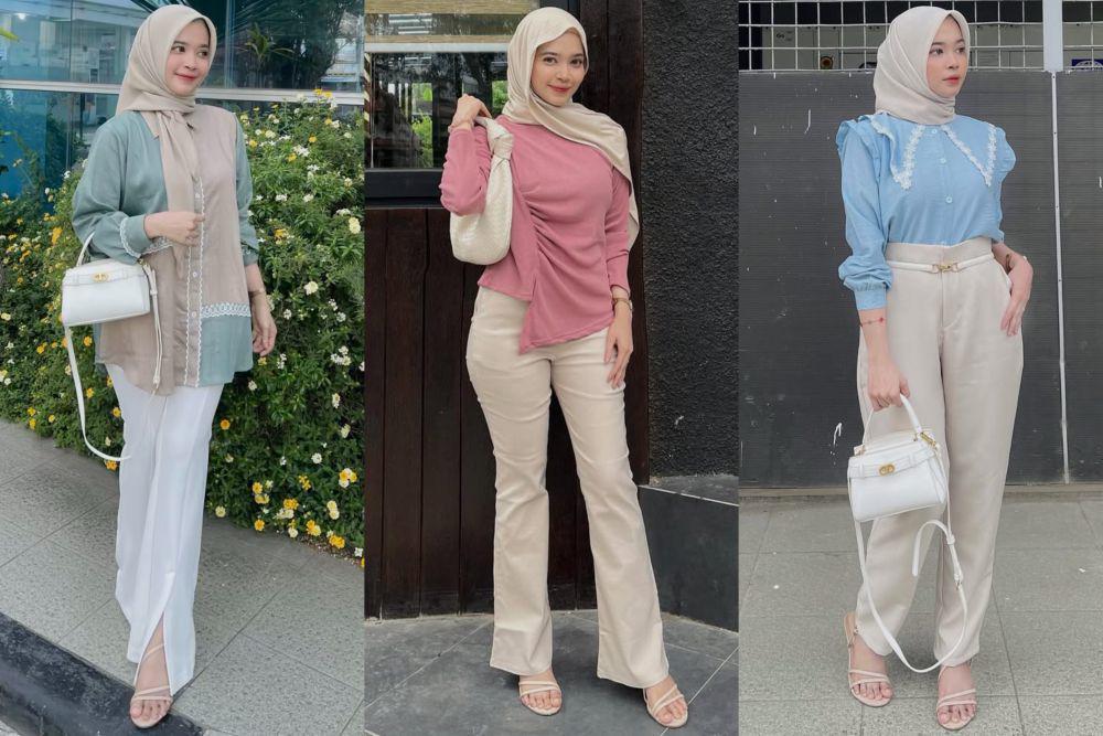 7 Ide OOTD Ngantor Nuansa Pastel ala Qudfatul Munira, Look-nya Manis!