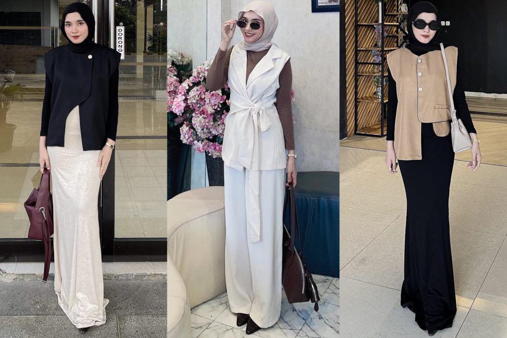 7 Ide Styling OOTD Pakai Vest dan Pashmina Meleyot ala Lisna Feri