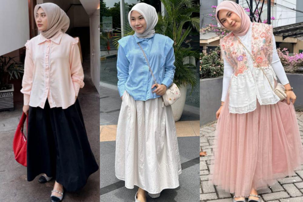 9 Inspirasi Outfit Paduan Rok ala Hanum Sajidah, Cute Look!