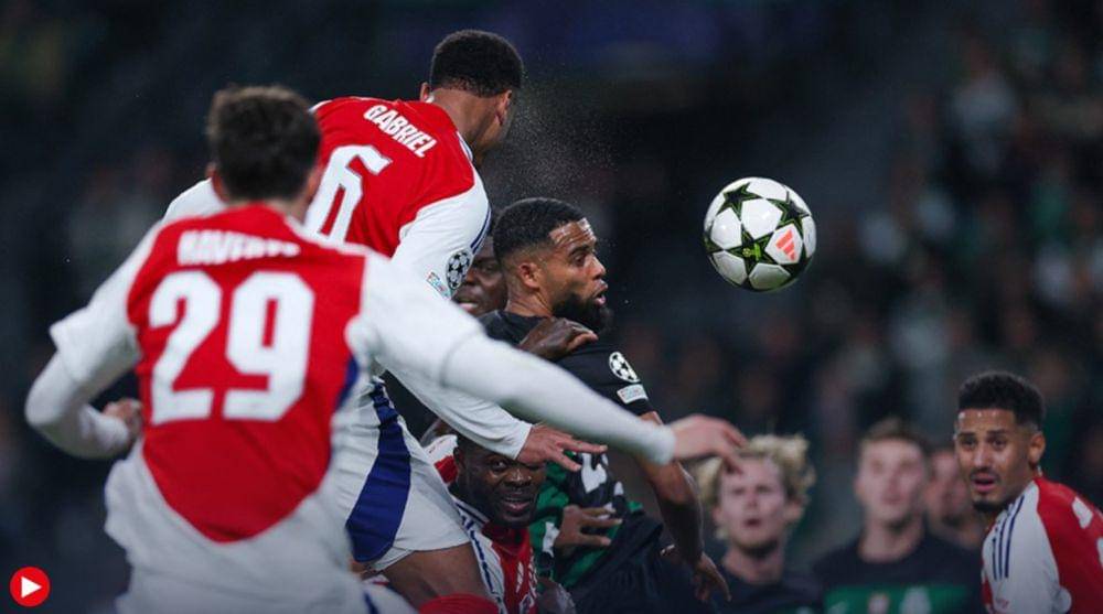Gabriel pemain Arsenal mencetak gol ke gawang Sporting Lisbon (dok. arsenal.com)