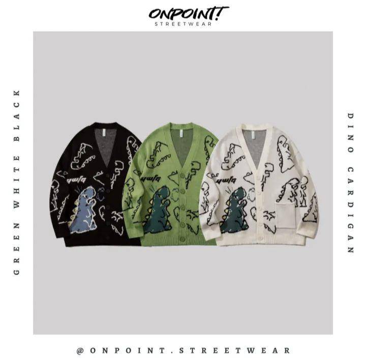 Onpoint Streetwear Cardigan Oversize Dino Lengan Panjang Pria (lazada.co.id/onpointstreetwear)