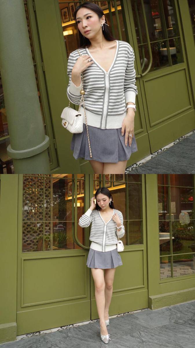 potret ide OOTD kasual feminin pakai mini skirt ala Vivi Cen (instagram.com/vivicen)