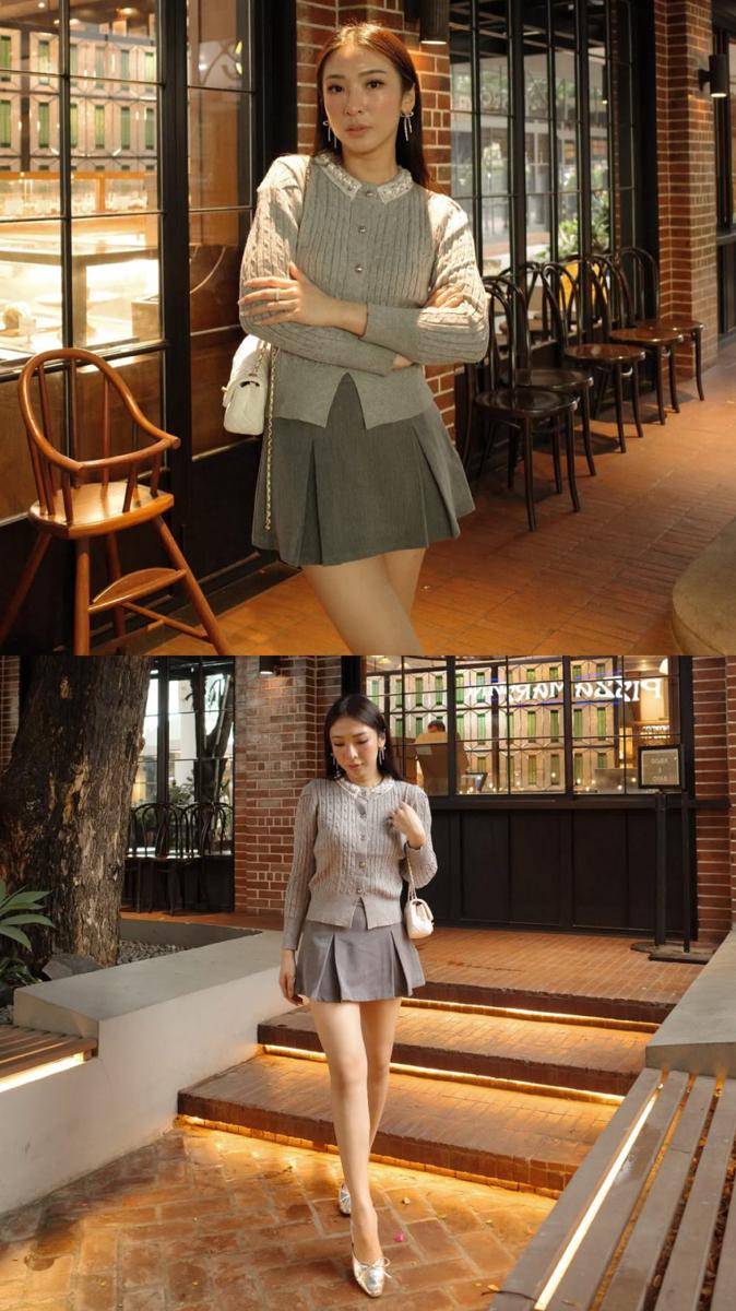 potret ide OOTD kasual feminin pakai mini skirt ala Vivi Cen (instagram.com/vivicen)