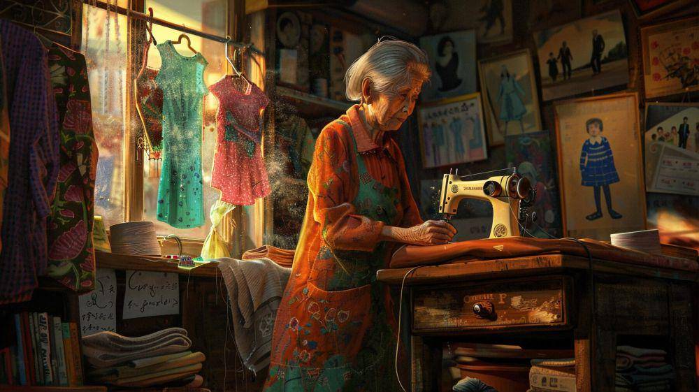 ilustrasi seseorang nenek menjahit (freepik.com/freepik)
