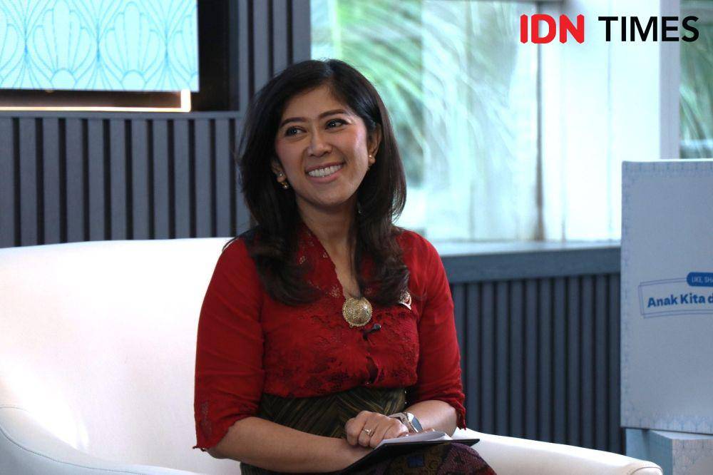 Meutya Hafid dalam acara "LIKE, SHARE, PROTECT: ANAK KITA DI DUNIA DIGITAL" di Gedung IDN HQ pada Senin (21/4/2025). (IDN Times/Alya Achyarini)