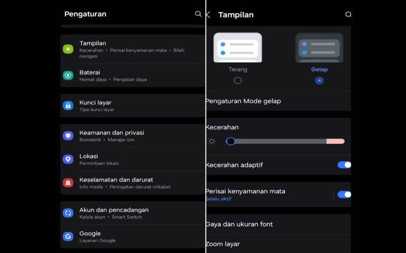 cara aktifkan dark mode di Android (dok. pribadi/Jubaedah Haryani)