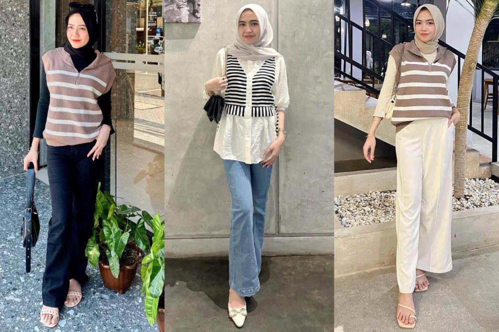 7 Ide OOTD Kasual Stripe Pattern ala Izzatul Jannah, Simple Playful!