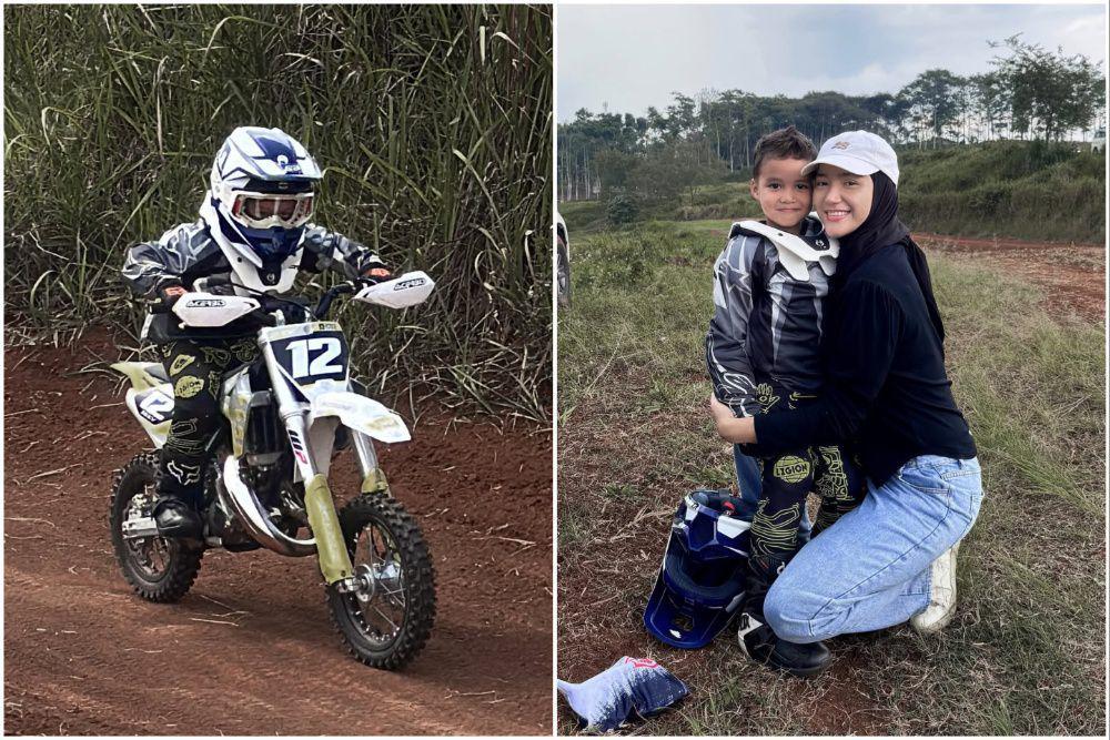 9 Potret Zeev Anak Erica Putri Jago Naik Mini Motocross, Keren!
