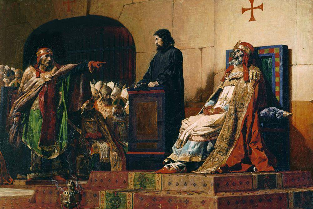 ilustrasi Paus Formosus dan Paus Stefanus VI dalam Sinode Jenazah (commons.wikimedia.org/Jean-Paul Laurens)