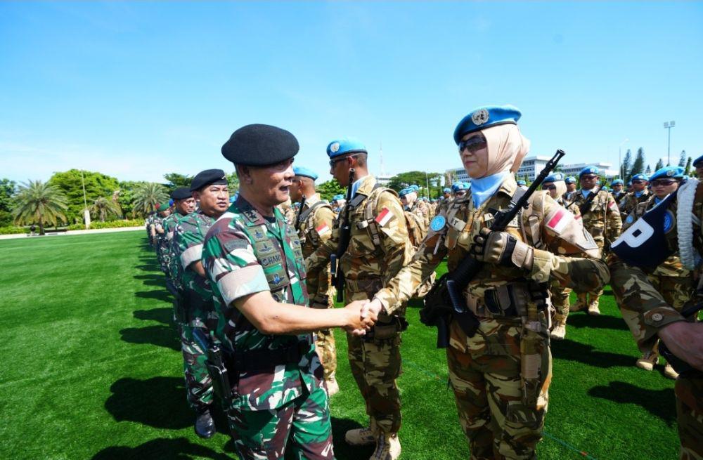 1.087 prajurit yang tergabung dalam Satgas Kontingen Garuda Unifil TA 2024 ketika disambut di Mabes TNI Cilangkap, Jakarta Timur. (Dokumentasi Puspen TNI)