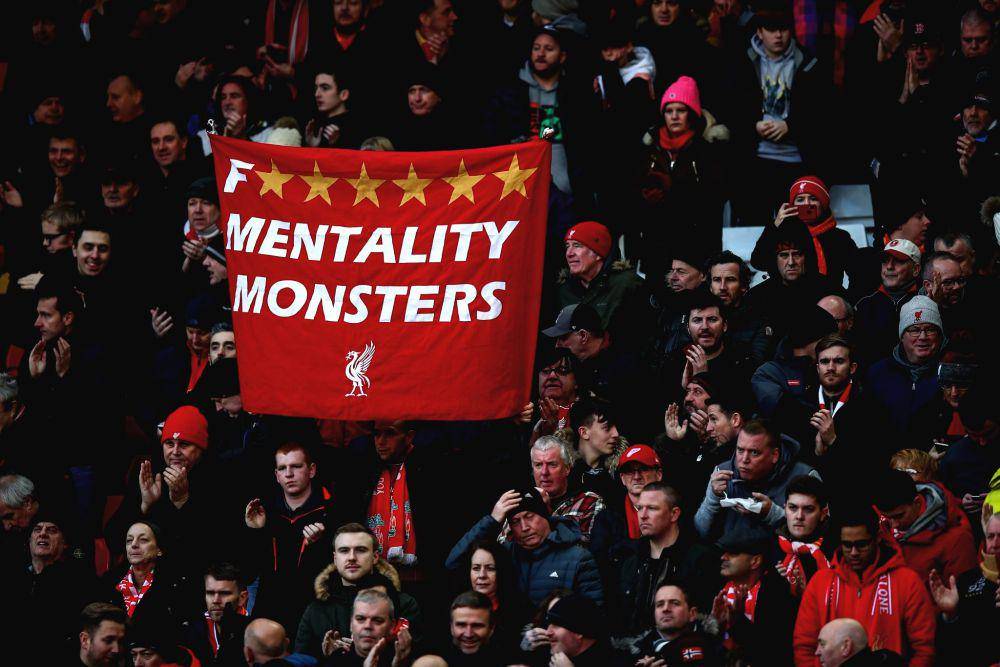 Dukungan dari para suporter Liverpool untuk para pemain. (x.com/lfc)
