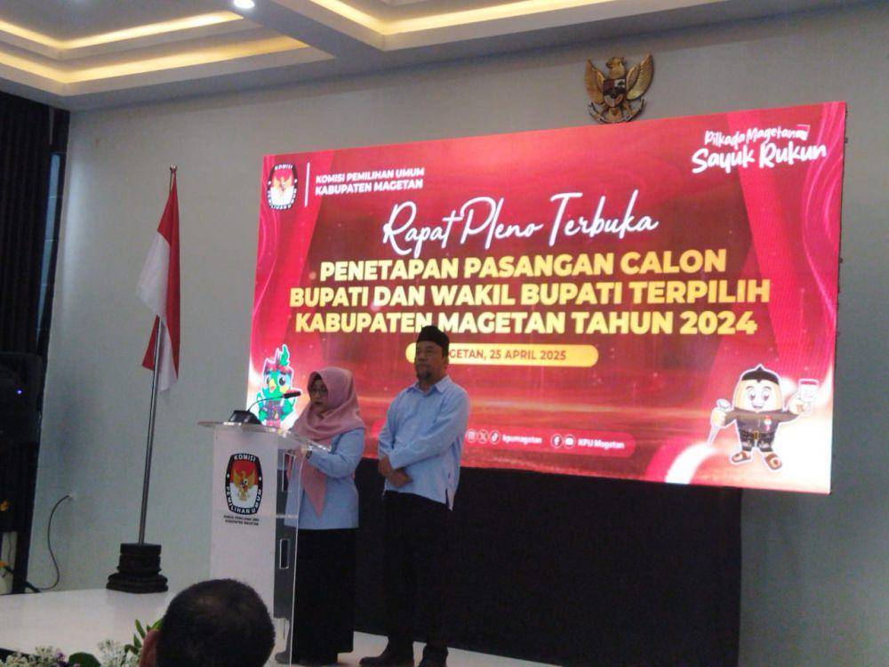 KPU tetapkan Paslon Nanik–Suyatni sebagai Bupati dan Wakil Bupati Magetan terpilih. IDN Times/ Riyanto.