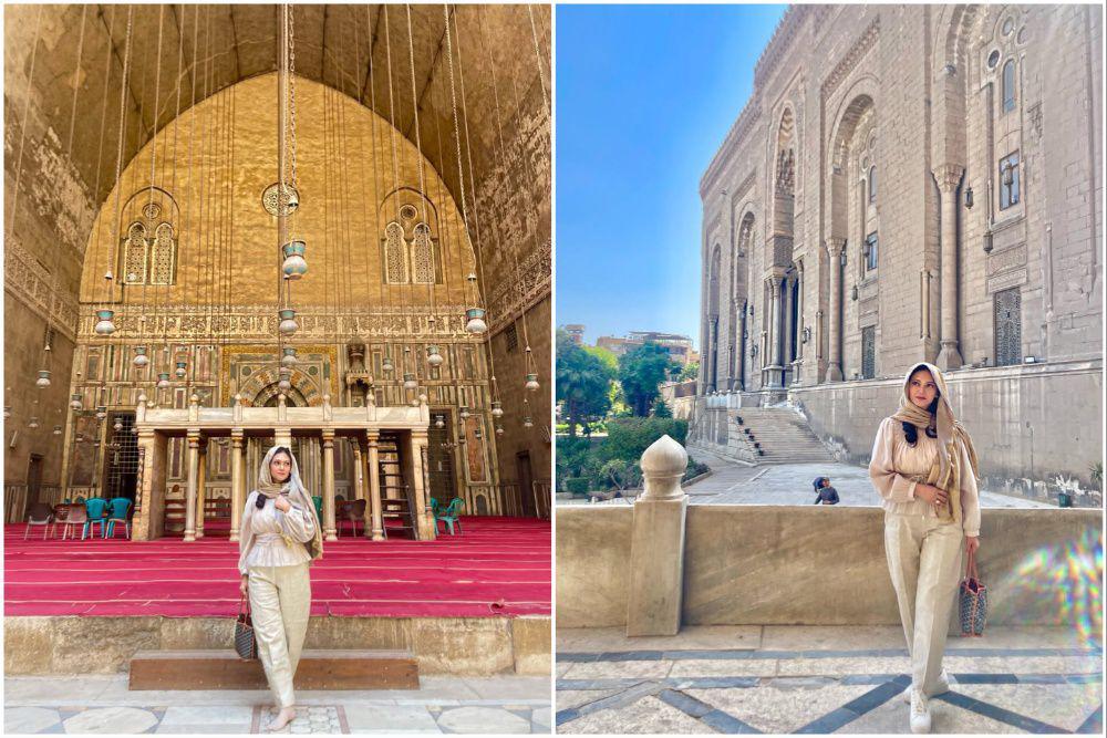 10 Potret Bella Saphira Mengunjungi Masjid Sultan Hassan di Kairo