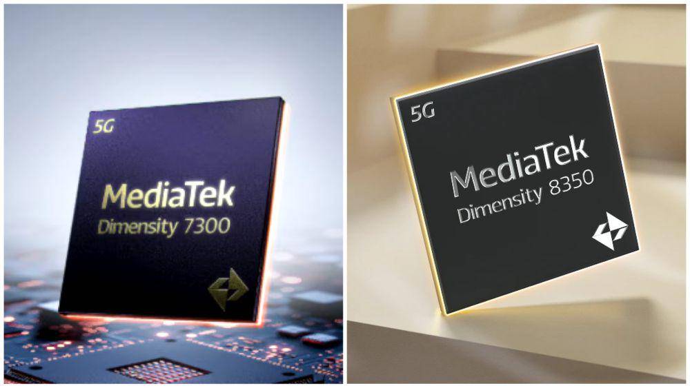\ilustrasi prosesor MediaTek Dimensity 7300 (kiri) dan MediaTek Dimensity 8350 (kanan) (motorola.com)