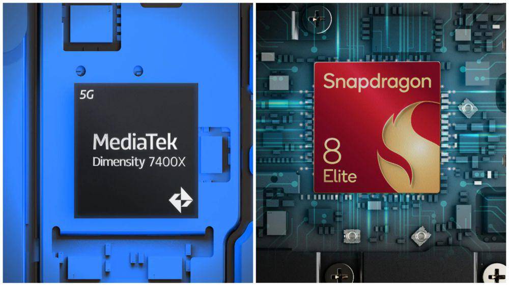 ilustrasi prosesor MediaTek Dimensity 7400X (kiri) dan Qualcomm Snapdragon 8 Elite (kanan) (motorola.com)