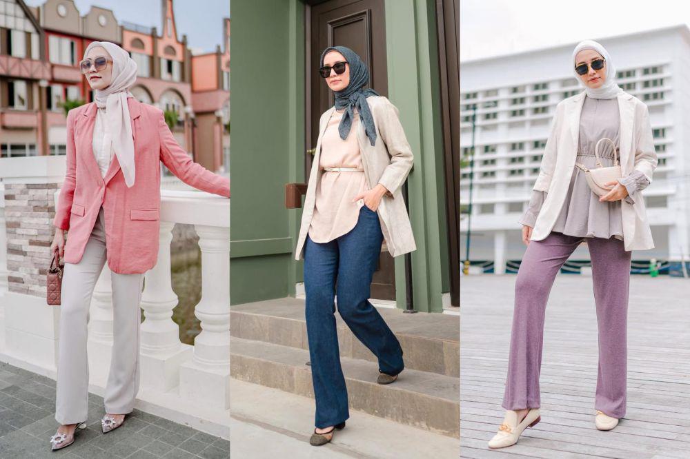 9 Ide Styling Hijab dengan Blazer ala Mega Iskanti, Modis!