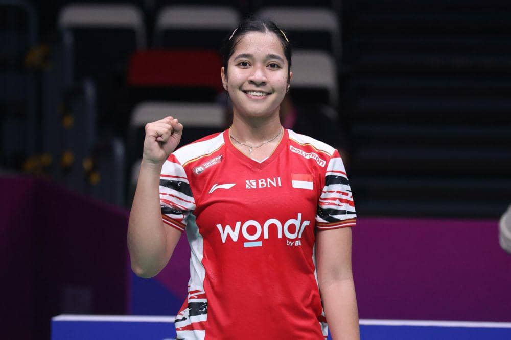 Ester Nurumi Tri Wardoyo melawan Inggris di fase Grup D Piala Sudirman 2025 (dok. PP PBSI)