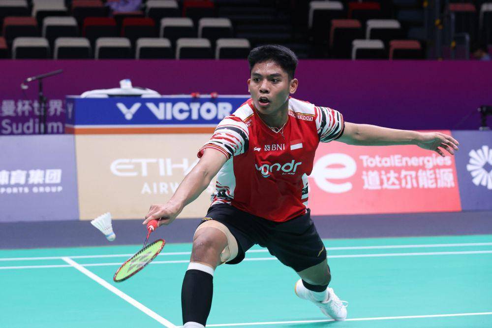 Debut tunggal putra muda Indonesia, Moh. Zaki Ubaidillah di Piala Sudirman 2025 dalam fase Grup D (dok. PP PBSI)