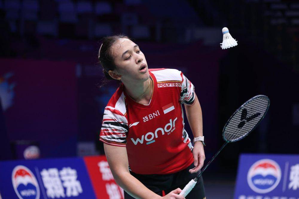 Ganda putri Febriana Dwipuji Kusuma/Amalia Cahaya Pratiwi melawan Inggris di fase Grup D Piala Sudirman 2025 (dok. PP PBSI)