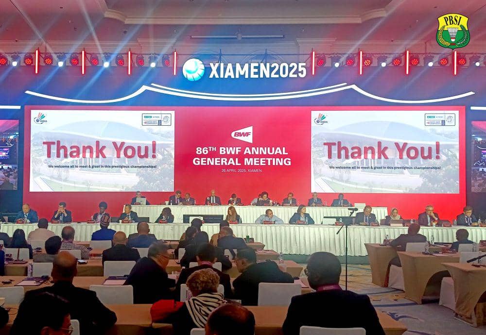 Perwakilan PBSI menghadiri Annual General Meeting BWF yang berlangsung pada 26 April 2025 di Tefang Portman Seven Stars Bay Hotel & Resorts Xiamen China (dok. PP PBSI)