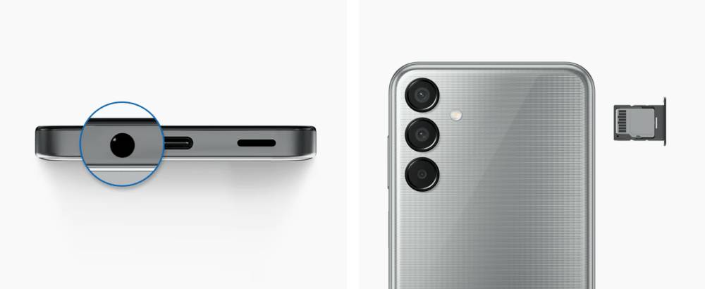 Samsung Galaxy M15 5G masih menyediakan port audio jack 3,5 mm dan kartu microSD hingga 1TB (samsung.com)