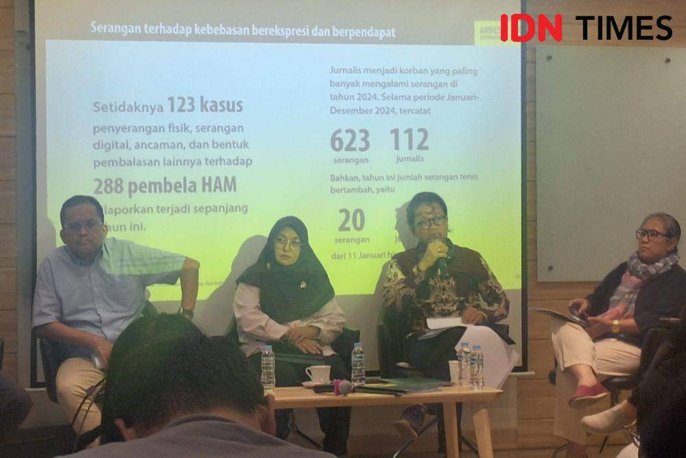 Agenda Laporan tahunan Amnesty International berjudul Situasi HAM di Dunia 2024/2025 di Jakarta, Selasa (29/4/2025) (IDN Times/Lia Hutasoit)