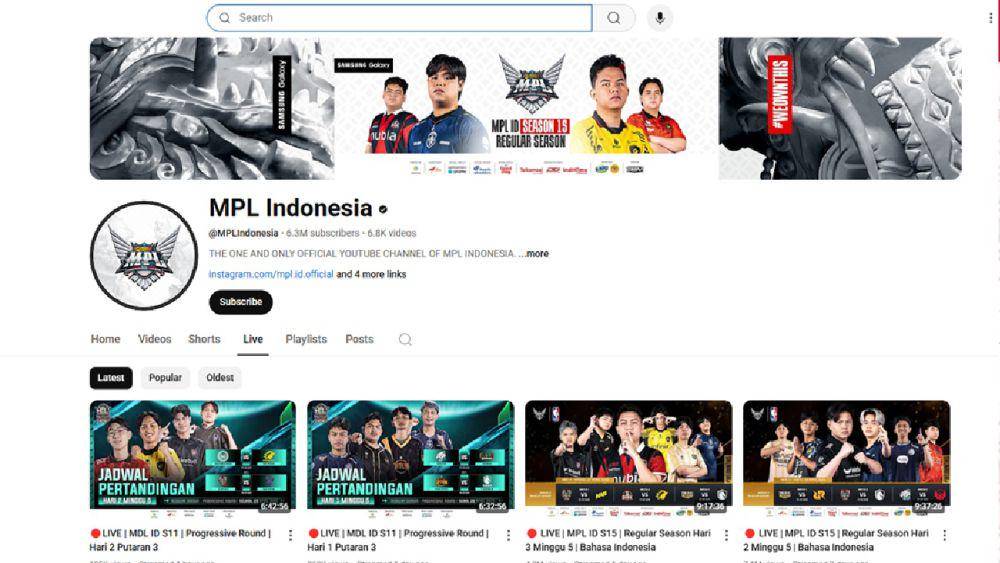 kanal YouTube resmi untuk siaran MPL Indonesia (youtube.com/MPL Indonesia)