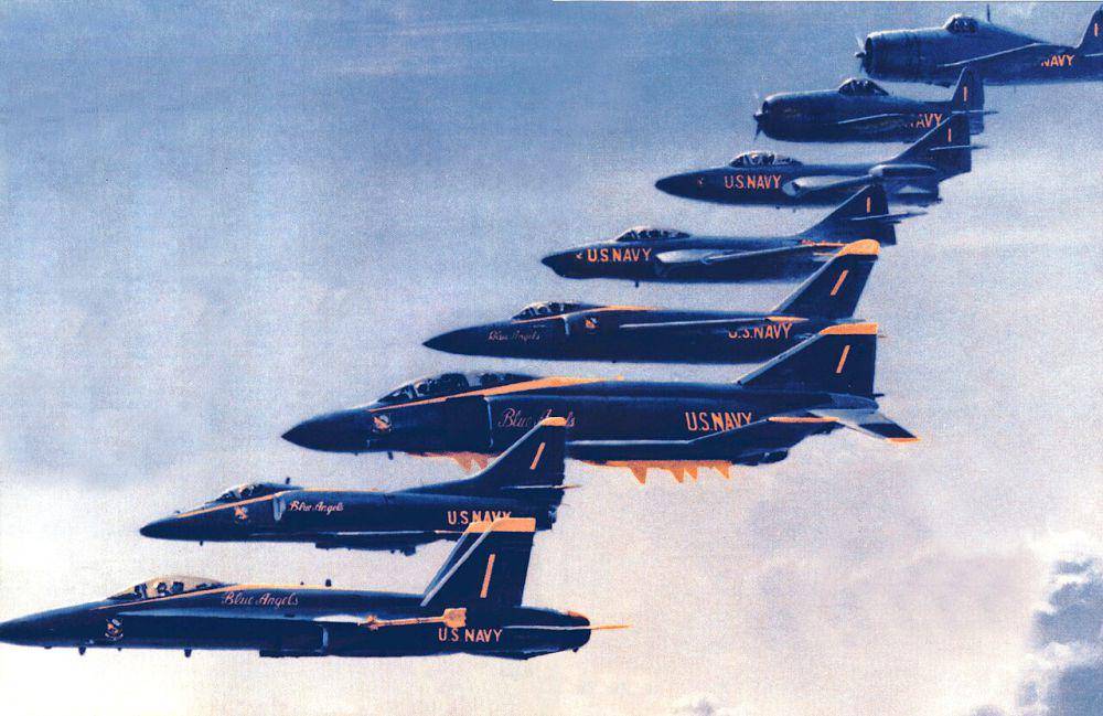 potret armada pesawat tim aerobatik udara Blue Angels dari tahun ke tahun yang dimulai dari tahun 1946 (commons.wikimedia.org/U.S. Navy)