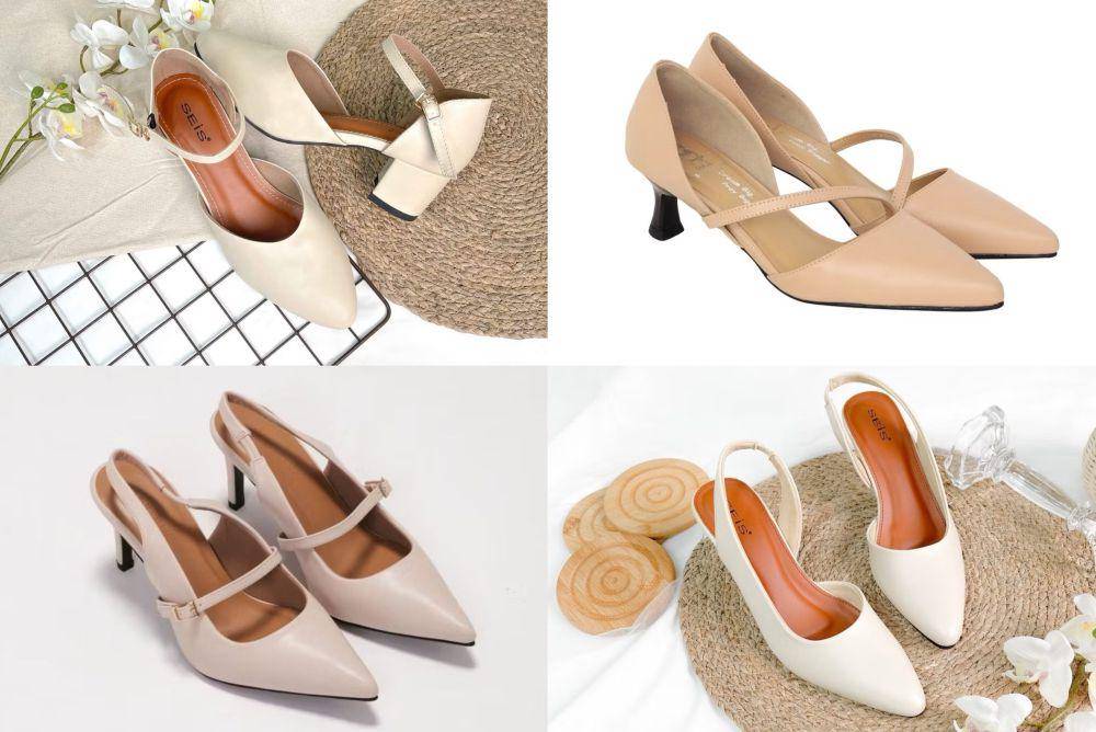 potret ide strap heels nuansa beige (shopee.com/Seis Official Shop | shopee.com/San Vin Shoes Official Store | shopee.com/Polla Polly Official Shop)